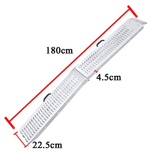 AufuN Rampa de carga plegable, 2 unidades, hasta 400 kg, antideslizante, con mango, rampa de carga para remolque, motocicleta, ATV, quad, 180 x 22,5 cm