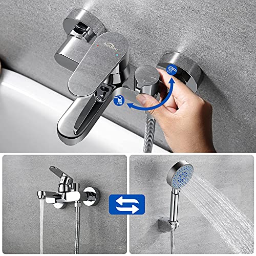 Auralum Grifo de Ducha con 5 Tipos Chorro Ducha de Mano, Grifo Bañera Monomando Mezclador Ducha con 150cm Manguera y Soporte, Montaje en pared, Set de Ducha de Latón