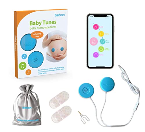 Auriculares Baby-Bump - Reproduce y comparte música, sonido y voz a la mujer - Sistema de altavoces Premium Baby Bump - Incluye aplicación Bebon Tunes (iOS y Android), Azul