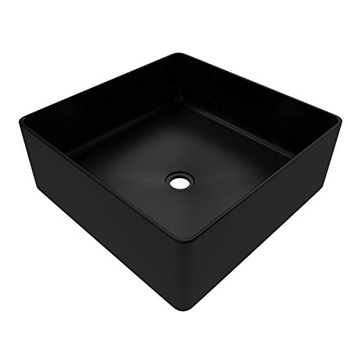 AURLANE VAS040 - Lavabo rectangular de cerámica, 40 x 40 x 14 cm, color negro