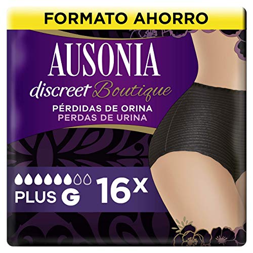 Ausonia Discreet Boutique Bragas Mujer para Pérdidas de Orina Talla L, 16 Unidades, Bloquean el Olor y la Humedad Evitando Fugas - Negro