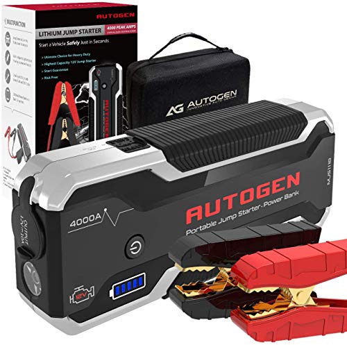 AUTOGEN Arrancador de Coches, 4000A 27000mAh (10.0L + Gasolina y Diesel), Paquete de Refuerzo de Caja de Puente de batería de Litio portátil de 12 voltios para automóviles, SUV y Camiones, QC 3.0