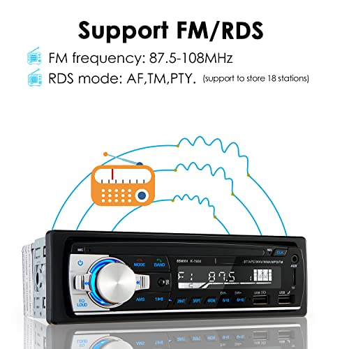 Autoradio Bluetooth Manos Libres, CENXINY 4 x 65W RDS Radio de Coche Bluetooth 5.0 LCD con Reloj, Soporte USB/AUX en FM/MP3/WMA/WAV/MPE