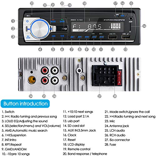 Autoradio Bluetooth Manos Libres, CENXINY 4 x 65W RDS Radio de Coche Bluetooth 5.0 LCD con Reloj, Soporte USB/AUX en FM/MP3/WMA/WAV/MPE