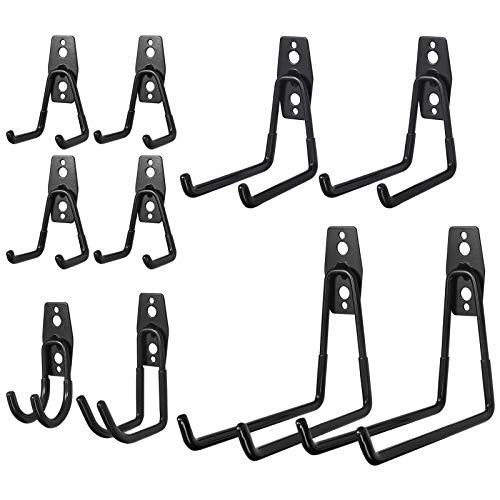 AUTOUTLET Ganchos de Garaje para Trabajo Pesado, 10PCS Ganchos de Almacenamiento de Garaje, Gancho Bicicleta Pared, Soporte para Bicicletas, Escaleras, Sillas Plegables y Artículos Pesados, Negro