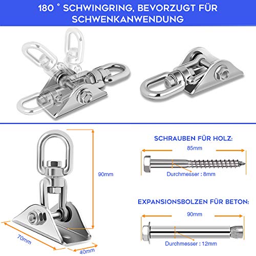 Awroutdoor Tarea Pesada Ganchos de Techo, Anclaje de Techo con SUS304 Acero Inoxidable Girar,4 Tornillos para Hormigón y Madera Yoga, Hamacas, Sillón Colgante, Sacos de Boxeo, Capacidad 450Kg