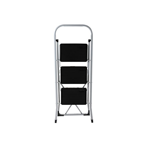 axentia Escalera Plegable con 3 Peldaños, Acero, Negro y Plateado, 46x71x104 cm