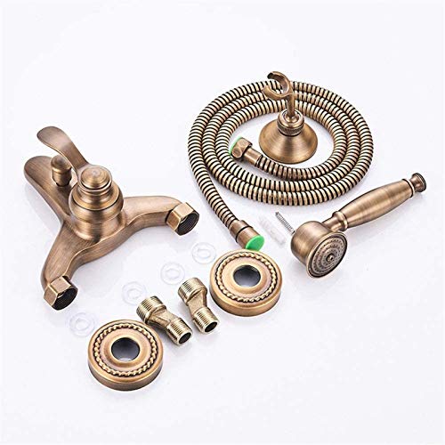 AXWT Todo Estilo Europeo Antiguo de Bronce Tomar una Ducha Traje de Ducha Grifo Azul y Blanco Porcelana Retro Montado en la Pared Pistola pulverizadora portátil de Mano Ducha