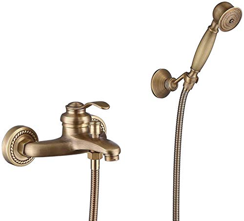 AXWT Todo Estilo Europeo Antiguo de Bronce Tomar una Ducha Traje de Ducha Grifo Azul y Blanco Porcelana Retro Montado en la Pared Pistola pulverizadora portátil de Mano Ducha