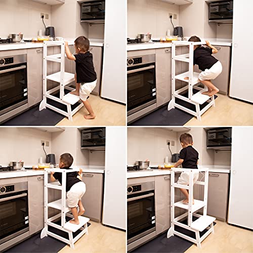 Ayudante de cocina para niños fabricado en la Learning Tower blanco soporte de ayudante de cocina, taburete de cocina