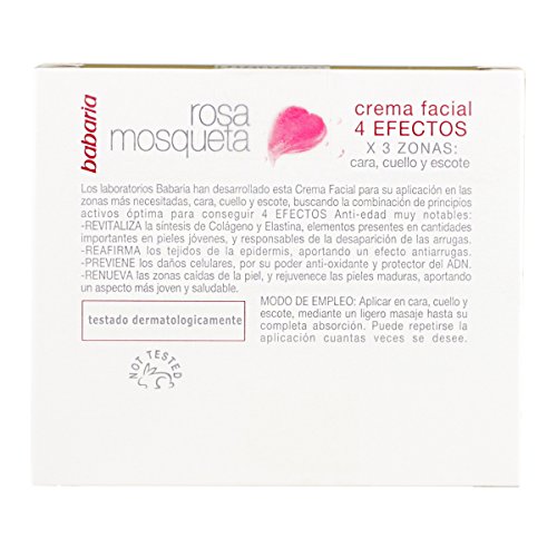 Babaria Rosa Mosqueta Crema Facial 4 Efectos Tratamiento Facial, Blanco, 125 Mililitros