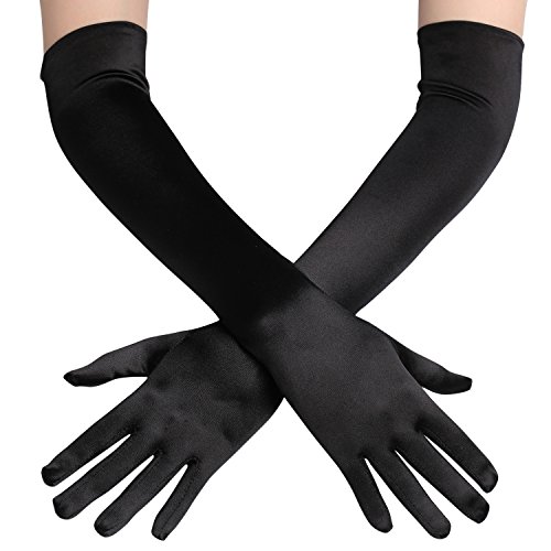 BABEYOND Guantes Largos hasta los Codos Guantes Nupciales Estilo Vintage 1920 Flapper Disfraces Guantes Novia Accesorios (Largo Liso 52cm / Negro)