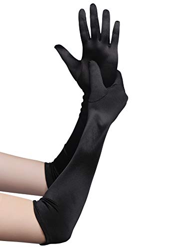 BABEYOND Guantes Largos hasta los Codos Guantes Nupciales Estilo Vintage 1920 Flapper Disfraces Guantes Novia Accesorios (Largo Liso 52cm / Negro)