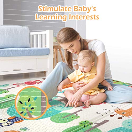 Babify Alfombra de Juegos para bebés espesor 1 cm, plegable, antideslizante, extragrande, reversible, impermeable, portátil, de doble cara, para niños pequeños y bebés (180x200x1.0cm)