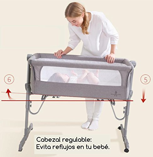 Babify - Minicuna Colecho Regulable, Multialturas, Reclinable, Colchón Incluido, color Gris