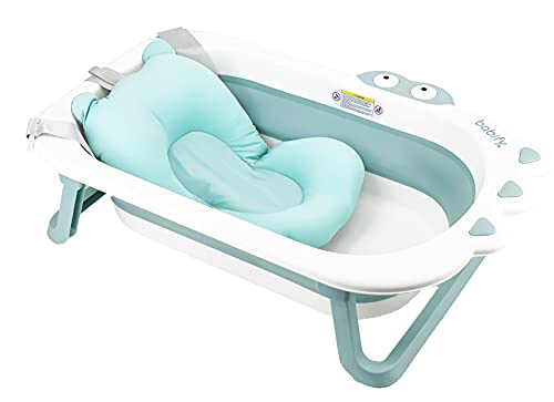 Babify Shower Bañera Plegable de Bebe con Cojin de Baño - Plegado ultra compacto - Antideslizante - Color Menta