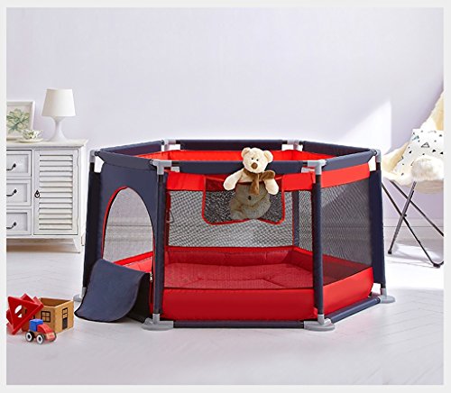 Baby Playpens Baby Crawling Mat Valla para Niños Zona De Juegos para Niños Cerca De Seguridad para Niños Hogar Portable Playpen with Mat Y 150 Marine Ball (Color : Rojo)