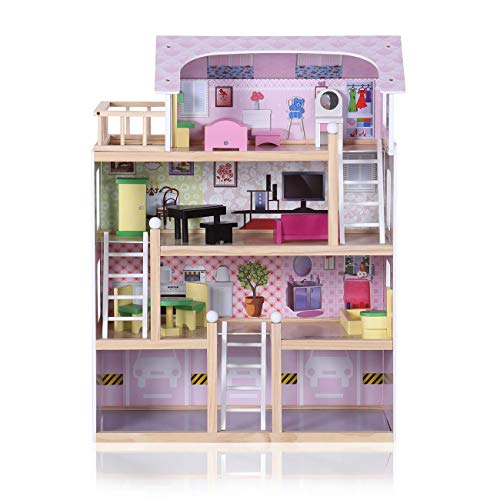 Baby Vivo Casa de Muñecas de Madera con Miniatura Muebles Escalera Ascensor Sueño Mansion para los Niños - Lavinia