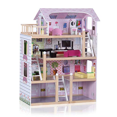 Baby Vivo Casa de Muñecas de Madera con Miniatura Muebles Escalera Ascensor Sueño Mansion para los Niños - Lavinia