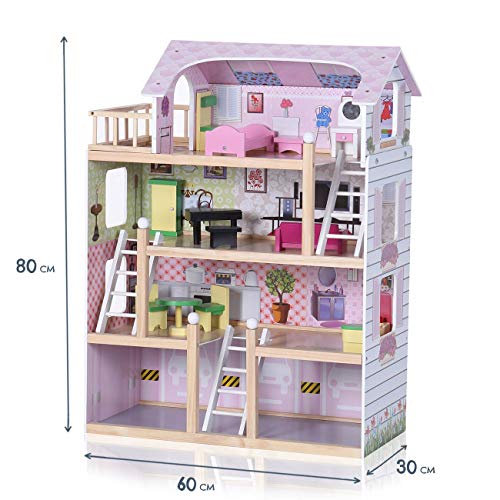 Baby Vivo Casa de Muñecas de Madera con Miniatura Muebles Escalera Ascensor Sueño Mansion para los Niños - Lavinia