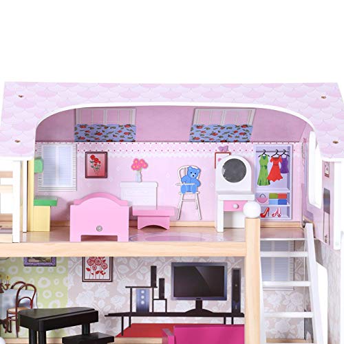 Baby Vivo Casa de Muñecas de Madera con Miniatura Muebles Escalera Ascensor Sueño Mansion para los Niños - Lavinia