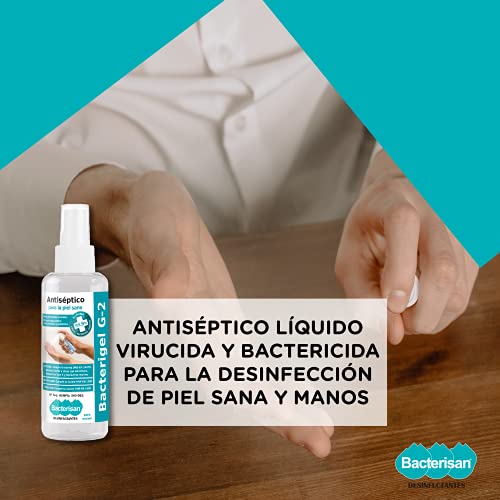 BACTERISAN Bacterigel G-2 60Ml | Spray Desinfectante para Manos Autosecante | Antiséptico para la Piel Sana | Testado Bajo Control Dermatológico y Pediátrico | Tamaño Bolsillo 60 ml