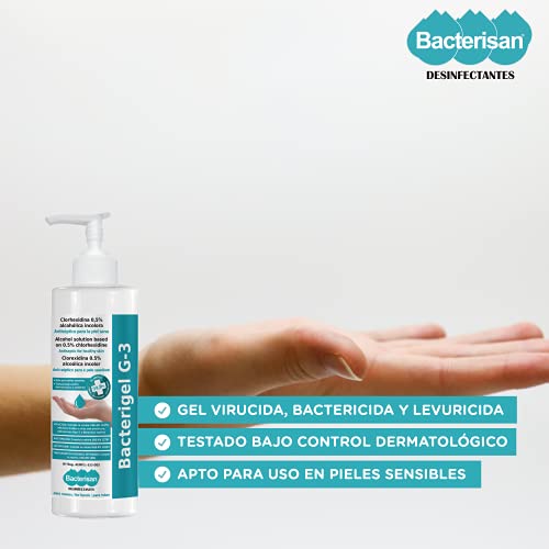 BACTERISAN Bacterigel G-3 500ml Gel de manos desinfectante autosecante| Antiséptico para la piel sana | Testado bajo control dermatológico y pediátrico