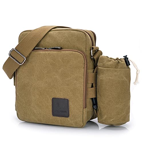 BAGZY Bolso de Hombro para Hombres Bolso de Escuela De Lona Bolso Bandolera Bolsa de Mensajero Bolsa de Viaje Titular de La Tarjeta Viajes de Negocios de Senderismo Cartera de Cabestrillo Caqui