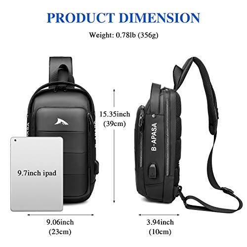 BAIGIO Bolsa Bandolera Hombre con USB, Bolsa de Pecho, Bolsa para Hombres para Senderismo Ligero Ciclismo Pecho Sling Crossbody Hombro Mochila Casual Impermeable Viajes (Negro)