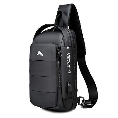 BAIGIO Bolsa Bandolera Hombre con USB, Bolsa de Pecho, Bolsa para Hombres para Senderismo Ligero Ciclismo Pecho Sling Crossbody Hombro Mochila Casual Impermeable Viajes (Negro)