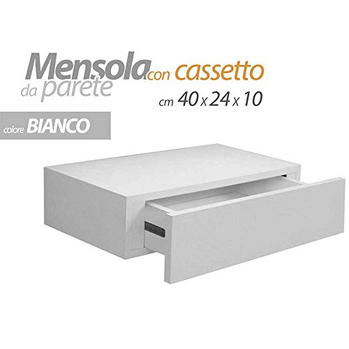 BAKAJI Estantería con cajón suspendido de Pared estantería de Madera MDF Diseño Moderno escandinavo Dimensiones 40 x 24 x 10 cm Decoración del hogar (Blanco)