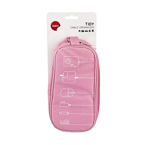 Balvi Organizador Cables Tidy Color Rosa Estuche Doble con Bolsillos y separadores con asa Poliéster