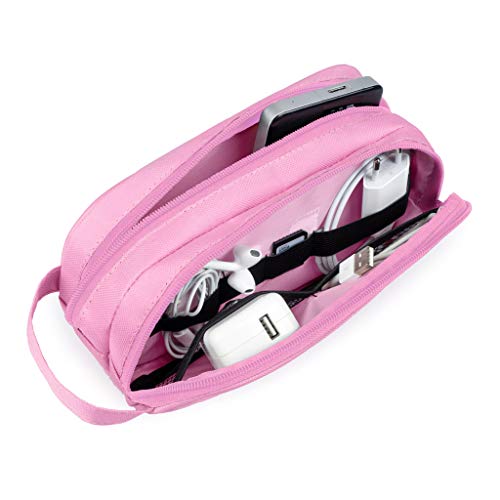 Balvi Organizador Cables Tidy Color Rosa Estuche Doble con Bolsillos y separadores con asa Poliéster