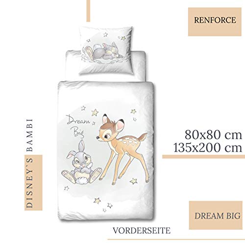 Bambi Disney Juego de ropa de cama para niñas, ropa de cama para adolescentes, REH & Hase Klopfer, funda de almohada 80 x 80 + funda nórdica 135 x 200 cm – 100% algodón