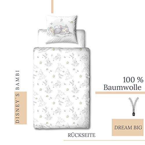 Bambi Disney Juego de ropa de cama para niñas, ropa de cama para adolescentes, REH & Hase Klopfer, funda de almohada 80 x 80 + funda nórdica 135 x 200 cm – 100% algodón