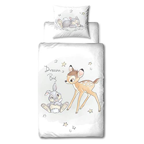 Bambi Disney Juego de ropa de cama para niñas, ropa de cama para adolescentes, REH & Hase Klopfer, funda de almohada 80 x 80 + funda nórdica 135 x 200 cm – 100% algodón