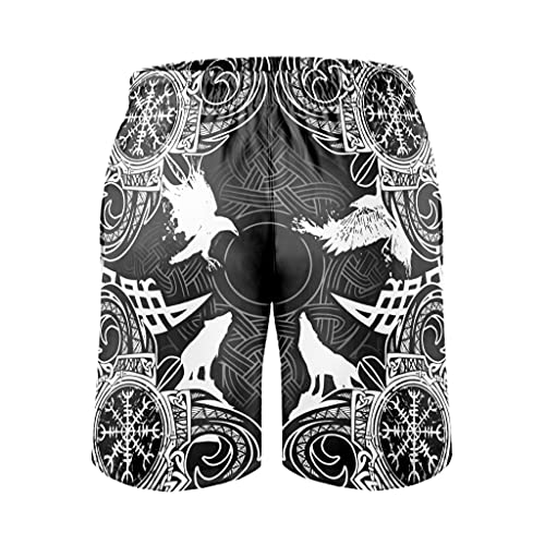 Bañador para hombre con diseño de cuervo vikingo y lobo, de secado rápido, para la playa, para el tiempo libre, Blanco, XXXL