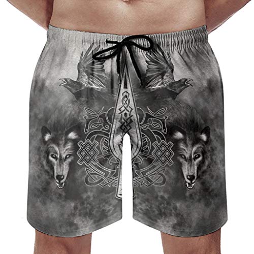 Bañador para hombre y niño, diseño de cuervo vikingo, de secado rápido, para la playa, para el tiempo libre blanco XXXXXL