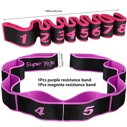 Banda de Estiramiento, Correa de Yoga Hippodance, 2 Piezas Bandas Elasticas Fitness, Banda Elástica de Resistencia con 11 Anillos para Pilates, Yoga, Fitness, Gimnasia