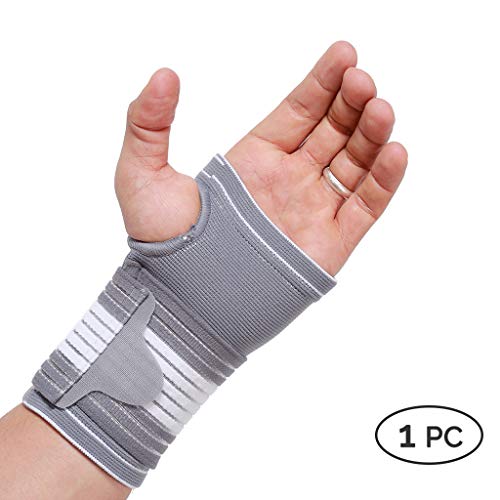 Banda de sujeción para la palma de la mano y el pulgar (1 Unidad) - Elástica y transpirable - Tira de compresión ajustable - Marca Neotech Care - Gris (Talla M)