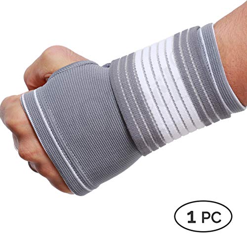 Banda de sujeción para la palma de la mano y el pulgar (1 Unidad) - Elástica y transpirable - Tira de compresión ajustable - Marca Neotech Care - Gris (Talla M)