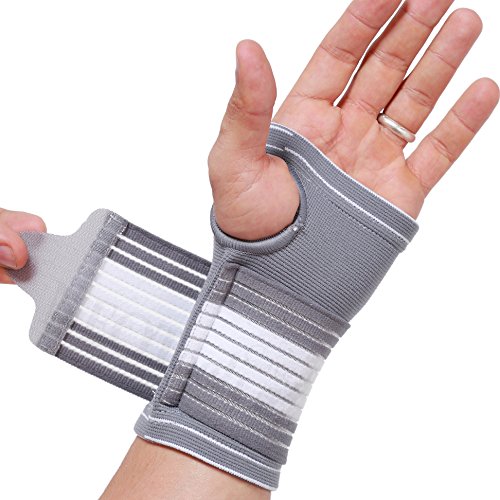 Banda de sujeción para la palma de la mano y el pulgar (1 Unidad) - Elástica y transpirable - Tira de compresión ajustable - Marca Neotech Care - Gris (Talla M)