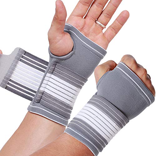 Banda de sujeción para la palma de la mano y el pulgar (2 unidades) - Elástica y transpirable - Tira de compresión ajustable - Marca Neotech Care - Gris (Talla S)