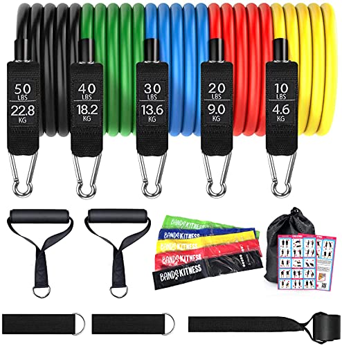 Bandas Elásticas Musculación Fitness, Cintas Elásticas Musculación Fitness 150 LB, 17 PCS Bandas de Resistencia con Guía de Ejercicios y Bolsa de Transporte