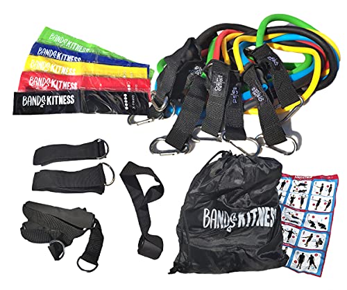 Bandas Elásticas Musculación Fitness, Cintas Elásticas Musculación Fitness 150 LB, 17 PCS Bandas de Resistencia con Guía de Ejercicios y Bolsa de Transporte