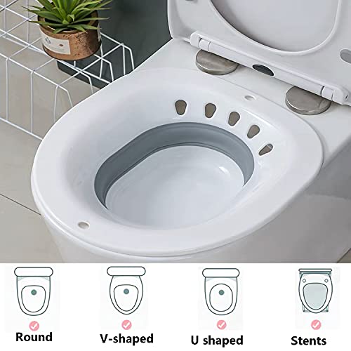 Bañera plegable Sitz para inodoro, asiento Sitz lavabo para mujeres embarazadas, hemorroides, ancianos, se adapta a inodoros universales y silla cómoda (gris)