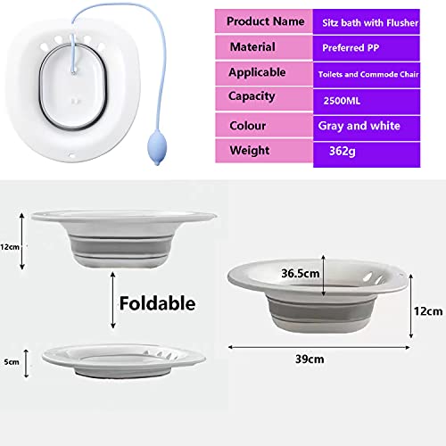 Bañera plegable Sitz para inodoro, asiento Sitz lavabo para mujeres embarazadas, hemorroides, ancianos, se adapta a inodoros universales y silla cómoda (gris)