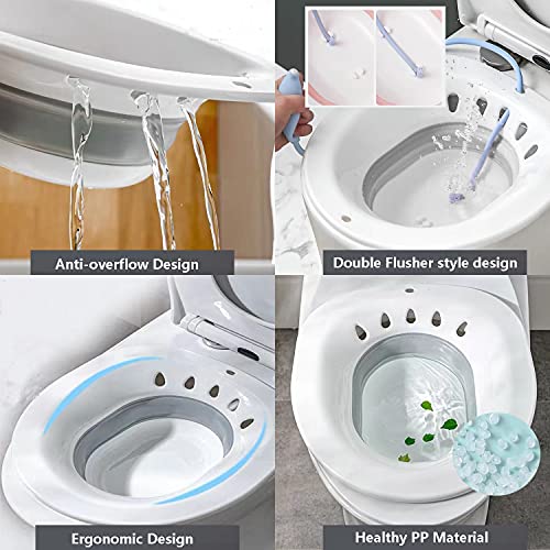 Bañera plegable Sitz para inodoro, asiento Sitz lavabo para mujeres embarazadas, hemorroides, ancianos, se adapta a inodoros universales y silla cómoda (gris)