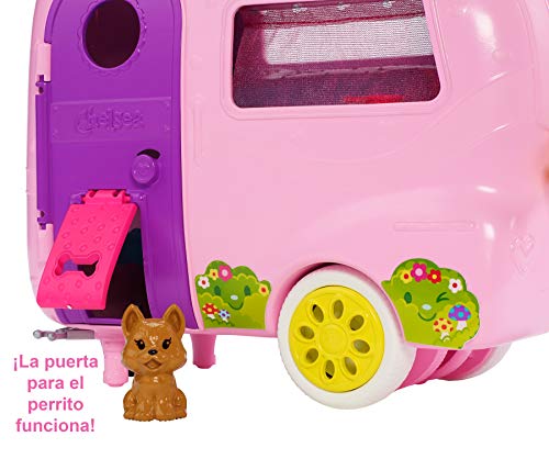 Barbie - Chelsea Muñeca y Su Caravana, con Perrito y Accesorios (Mattel FXG90)