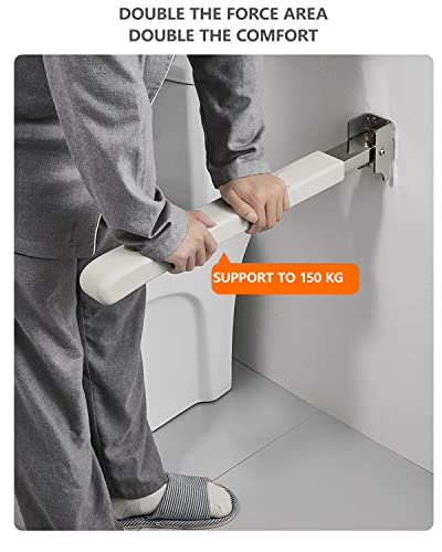 Barra Abatible Baño, Plegable Barra de Apoyo para Inodoro de cuero, Soporta hasta 150 kg, Barra Abatible Baño Minusválido, Rotación vertical de 90 °, para Ancianos y Discapacitados, acero inoxidable